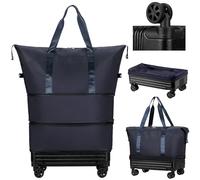 Duffle Bag with Wheels, Foldable Travel Bag for Men & Women - Expandable Luggage, Carry On Suitcase, Dark blue, L, Carry on Luggage for Women Men