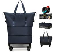 Duffle Bag with Wheels, Foldable Travel Bag for Men & Women - Expandable Luggage, Carry On Suitcase, Upgrade - Blue, Carry on Luggage for Women Men