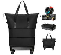 Duffle Bag with Wheels, Foldable Travel Bag for Men & Women - Expandable Luggage, Carry On Suitcase, Upgrade - Black, Carry on Luggage for Women Men