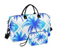 Duffle Bags Travel & Make up Pouches Set of 2, Funny Womens Weekend Bags Duffel Blue Palm Trees White Garment Duffle Bag