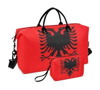 Duffle Bags Travel & Toiletry Pouches Set of 2, Funny Womens Carry on Weekender Bags Albania Flag Tote Gym Bag