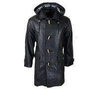Duffle Leather Coat Fisherman Hooded TruClothing Black 5XL