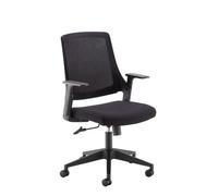 Duffy black mesh back operator chair with black fabric seat and black base