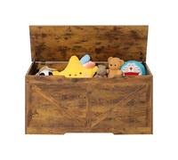 Duffy Wooden Toy Box Kids Bench and Storage Chest with Flip Top Lid, 2 Safety Hinges & Handles, Farmhouse Style Organizer for Toys, Clothes, Books (Rustic Brown)