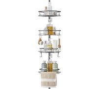 DUFU Adjustable Bathroom Corner Shelves, Telescopic Extendable Shower Caddy Corner with 4 Bathroom Baskets, 10 Hooks, 2 Towel Rail, No Drilling Storage Shower Shelf, 93-322 cm Floor to Ceiling, Grey