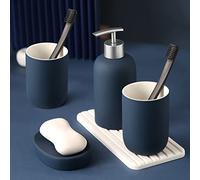 DUFU Blue Bathroom Accessory Set, 4-Piece Ceramic Set with Soap Dispenser, Soap Dish and 2 Tumblers