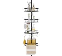 DUFU Modern Black Corner Shower Caddy with 4 Bathroom Baskets, 10 Hooks, 2 Towel Rail, No Drilling, 93-322 cm Floor to Ceiling, Black