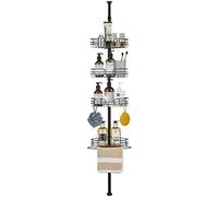 DUFU Telescopic Corner Shower Rack Shelf 4 Tier Bathroom Storage No Drilling Shower Caddy Adjustable Height 28-104in Non-Rusting Storage Shelves with Towel Rack Black
