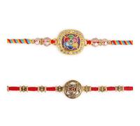 Dugan Fancy Rakhi for Brother Set of 2 Rakhi Set with Rakhi Greeting Card Roli Chawal Packet - Raksha Bandhan Traditional Om Rakhi Bracelet for Brother Rakhi for Bhaiya - GMRK019