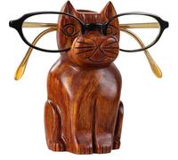Dugan Hand Carved Solid Wood Cat Eyeglass Holder Stand, Wooden Cat Shaped Spectacle Display Stand for Optical & Sunglasses, Decorative Eyewear Organizer for Desk, Office & Bedside Table