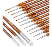 DUGATO 15pc Miniature & Dry Brush Paint Set - Fine Detail Premium Nylon Bristle & Goat Hair Brushes for Warhammer 40k, DND, Model Painting - Acrylic, Oil, Watercolor (Brown)