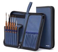 DUGATO Short Paint Brush Holder & Organizer 5.4x10.7 Inches, Blue Canvas Bag for Brushes up to 9.3" Length, Case With 15 Slots, Artist Carrying Case (Brushes Not Included) - Blue