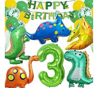 DUGEHO Dino Birthday Deco 3 Year, Dino Balloons Garland Set,Dino Green Balloons Wedding for Jungle Style or Baby Shower, Party Supplies Dinosaur Themed Birthday Decorations