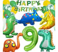 DUGEHO Dino Birthday Deco 9 Year, Dino Balloons Garland Set,Dino Green Balloons Wedding for Jungle Style or Baby Shower, Party Supplies Dinosaur Themed Birthday Decorations