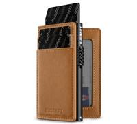 DUGRAFT Mens Card Wallet RFID Blocking with ID Window, POP UP Credit Card Ejector, 4 Extra Card Slots, Max.10 Cards, Light Brown