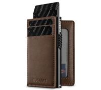 DUGRAFT Minimalist Front Pocket Credit Card Holder, Slim RFID Blocking Bifold Metal Card Case for 10 Cards, Cash - Chocolate Brown for Adults