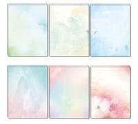 DUGUTUL Colorful Watercolor Stationery Paper Set - Double-Sided, 6 Designs, Writing Paper for Business or Personal Use, Printer Friendly for Letters and Invitations, 8.5 x 11 in, 100gsm (96)