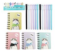 DUGYIRS 12 Pieces Cat Creative Gel Pens with 4 Pieces Small Notebooks and 1 Cat Sticky Note for Cat Lovers Home Office School Women Kids Gift