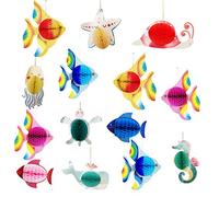 DUGYIRS 14 Pieces Tropical Fish Honeycomb Paper Cutouts, Under The Sea Beach, Themed Mermaid Luau Hawaiian Hanging Decorations,Supplies for Kids Birthday,Summer Pool Party,Baby Room,Classroom