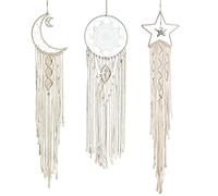 DUGYIRS 3 Pieces Dream Catchers Sun Moon Star Macrame Wall Decoration Boho Woven Tapestry Bohemian Chic Wall Art Decor for Girls Bedroom Apartment Decoration Ornament Craft Gift
