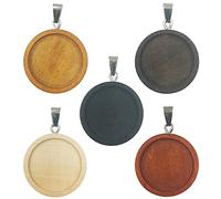DUGYIRS 50 Pieces Wooden Pendant Trays Round Blank Bezel Pendant Trays Cabochon Bases Craft Bezels for DIY Crafting Jewelry Making Findings Fit 25mm Glass Dome Tiles