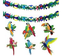 DUGYIRS 6 Pieces Tropical Birds Honeycomb Paper Cutouts and 2 Pieces Paper Garland for Luau Party Kids Birthday Tropical Party Decorations Kindergarten Classroom Supplies