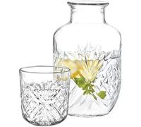 DUHALINE Crystal Bedside Carafe and Glass Set, Crystal Bedside Night Carafe Pitcher and Tumbler Glass Set, 2 Piece Water Pitcher And Cup Night Set (17.75 oz or 525 ml)