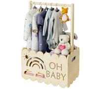 DUHARS Wooden Baby Hamper Basket for Baby Shower, Baby Shower Basket with Handle, Boys and Girls Basket for Baby Gifts, Welcome Baby Gift, Pregnancy Gifts for New Parents, Natural Wood
