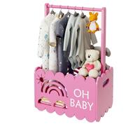 DUHARS Wooden Baby Hamper Basket for Baby Shower, Baby Shower Basket with Handle, Boys and Girls Basket for Baby Gifts, Welcome Baby Gift, Pregnancy Gifts for New Parents, Pink