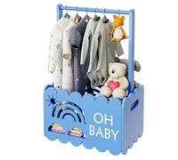 DUHARS Wooden Baby Hamper Basket for Baby Shower, Baby Shower Basket with Handle, Boys and Girls Basket for Baby Gifts, Welcome Baby Gift, Pregnancy Gifts for New Parents, Blue