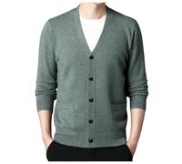 DUHENWU Cardigan Men's V-Neck Long Sleeve Cardigan Warm Casual Jacket Lightweight Breathable Fine Knit Coat Business Gentleman Knitwear Knitted Vest Autumn Winter Sweater Sweater, Green, XL