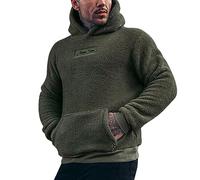 DUHENWU Fleece Jacket Men's Teddy Fur Hoodie with Hood Fleece Pullover Sweat Jacket Warm Plush Pullover with Kangaroo Pocket Fuzzy Plush Teddy Hoodie for Autumn Winter Loungewear, Army Green, XL