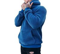 DUHENWU Fleece Jacket Men's Teddy Fur Hoodie with Hood Fleece Pullover Sweat Jacket Warm Plush Pullover with Kangaroo Pocket Fuzzy Plush Teddy Hoodie for Autumn Winter Loungewear, blue, 3XL