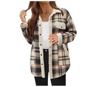 DUHENWU Fleece Lined Plaid Jacket Women Winter Tartan Jacket Lapel Button Down Fall Winter Plush Coats Ladies Fluffy Fuzzy Shirt Patchwork Long Sleeve Overshirt Outwear Blue