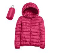 DUHENWU Lightweight Down Jacket Women's Ultra Light Packable Down Jacket Down Filled Coat Parka Quilted Padded Hooded Puffer Jacket Winter Waterproof Quilted Thermal Jackets Hot Pink