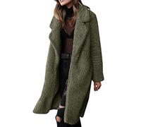 DUHENWU Long Cardigan for Women UK Plus Size Teddy Bear Jacket Fleece Lapel Coat Fluffy Outwear Casual Loose Notch Collar Warm Up Cardigan Coat Warm Winter Outwear Army Green