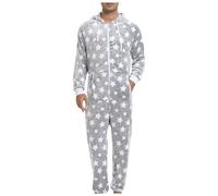 DUHENWU Men and Women Flannel Pajamas Matching Pajamas for Couples Onesie Ultra Soft Star Hooded Pjs Set Zipper for Men and Women Warm Jumpsuit