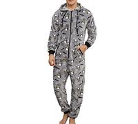 DUHENWU Men's Jumpsuit Christmas Soft Flannel Fleece Jumpsuit Long Sleeve Basic Hoodies Jumpsuit One Piece Pajamas Soft Sleepwear Tracksuit with Pockets for Christmas Pyjama