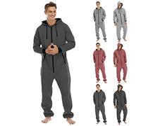 DUHENWU Onesies for Men Stylish All in One Hooded Jumpsuits Bottoms Nightwear Sleepwear Solid Color Casual Lounge Wear Fall Winter Thermal Comfy Fleece Pajamas