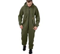 DUHENWU Oversize Warm Fleece One Piece Jumpsuit for Men Soft Cozy Baggy Loose Full Zip Onesies Playsuit with Hoodie Pockets Fluffy Leisure Suit Long Sleep Pyjamas