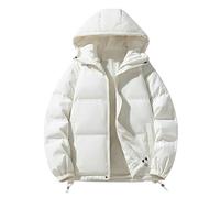 DUHENWU Quilted Jacket For Women UK Hooded Puffer Down Coat Quilted Padded Coat Hoodie Top Plain Short Coat Down Puffer Coats Ladies Lightweight Waterproof Jacket White
