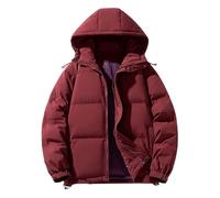 DUHENWU Quilted Jacket For Women UK Hooded Puffer Down Coat Short Winter Jacket Lightweight Waterproof Jackets with Fur Hood Plus Size Trench Coat Long Sleeve Warm Outwear Jackets UK Size Red