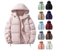 DUHENWU Quilted Jacket For Women UK Hooded Puffer Down Coat Winter Short Down Puffer Coats Ladies Lightweight Waterproof Jacket with Pocket Long Sleeve Warm Outwear Jackets UK Size Pink