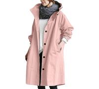 DUHENWU Raincoat Ladies Waterproof Jackets With Hood Clear Raincoat Solid Color Long Sleeve Windbreaker Outwear Elegant Wild Women's Coat Trench Coat Ladies Jacket Pink
