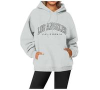 DUHENWU Sweatshirts for Women UK Los Angeles Sweatshirts Pullover Hoodie Casual Wear with Pocket Casual Loose Fit Holiday Outdoor Ladies Jumpers Grey