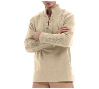 DUHENWU Tunic Medieval Men's Long Sleeve Hippie Shirt Carnival Costume Lace-up Shirt Medieval Shirts Retro Pirate Shirt Cotton Gothic Lacing Renaissance Victorian Viking Costume Linen Shirt, khaki,