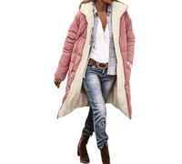 DUHENWU Winter Coats for Women UK Warm Fleece Lined Overcoat Outerwear Full Zip Hooded Long Jackets Ladies Long Sleeve Down Jacket Longline Padded Puffer Coat Cardigans Quilted Raincoat Hoodies Pink