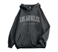 DUHENWU Women Los Angeles Graphic Pullover Vintage Zip Up Casual Oversized Hoodie Sweatshirt Long Sleeve Print Jumper Hoodies Pullover Jacket Teen Girls 90s Y2k E-Girl Hip Hop Streetwear Coat