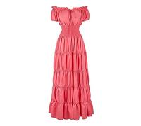 DUHENWU Women Renaissance Costume Medieval Chemise Dress Short Sleeve Gown Irish Over Deluxe Victorian Vintage Cosplay Party Halloween Retro Gown Waist Long Dresses Pink