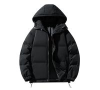 DUHENWU Women's Black Quilted Puffer Down Coat, UK Hooded Waterproof Jacket, Short Length, S Size, Loose Fit, Sherpa Lining, Long Sleeve, Trench Coat Style